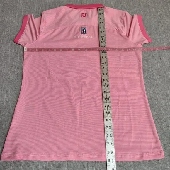 FJ Footjoy Shirt Womens Medium Pink White Striped Golf Polo First Tee PGA TOUR - Picture 7 of 11